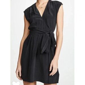 L'Agence Black Silk Carina Tie Waist Dress S